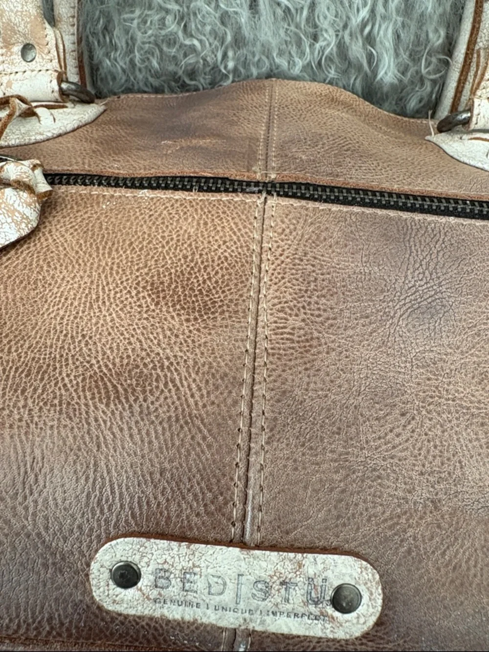 Bed Stu Brown Leather Satchel with Metallic Rose Trim - Picture 2 of 4
